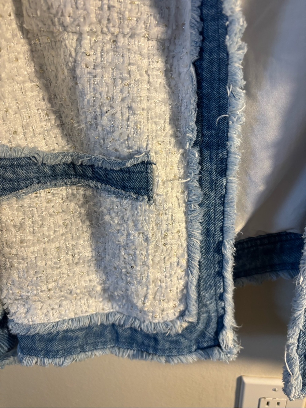 Nanette Lepore White Bouclé Jacket with Denim Trim - Picture 5 of 7